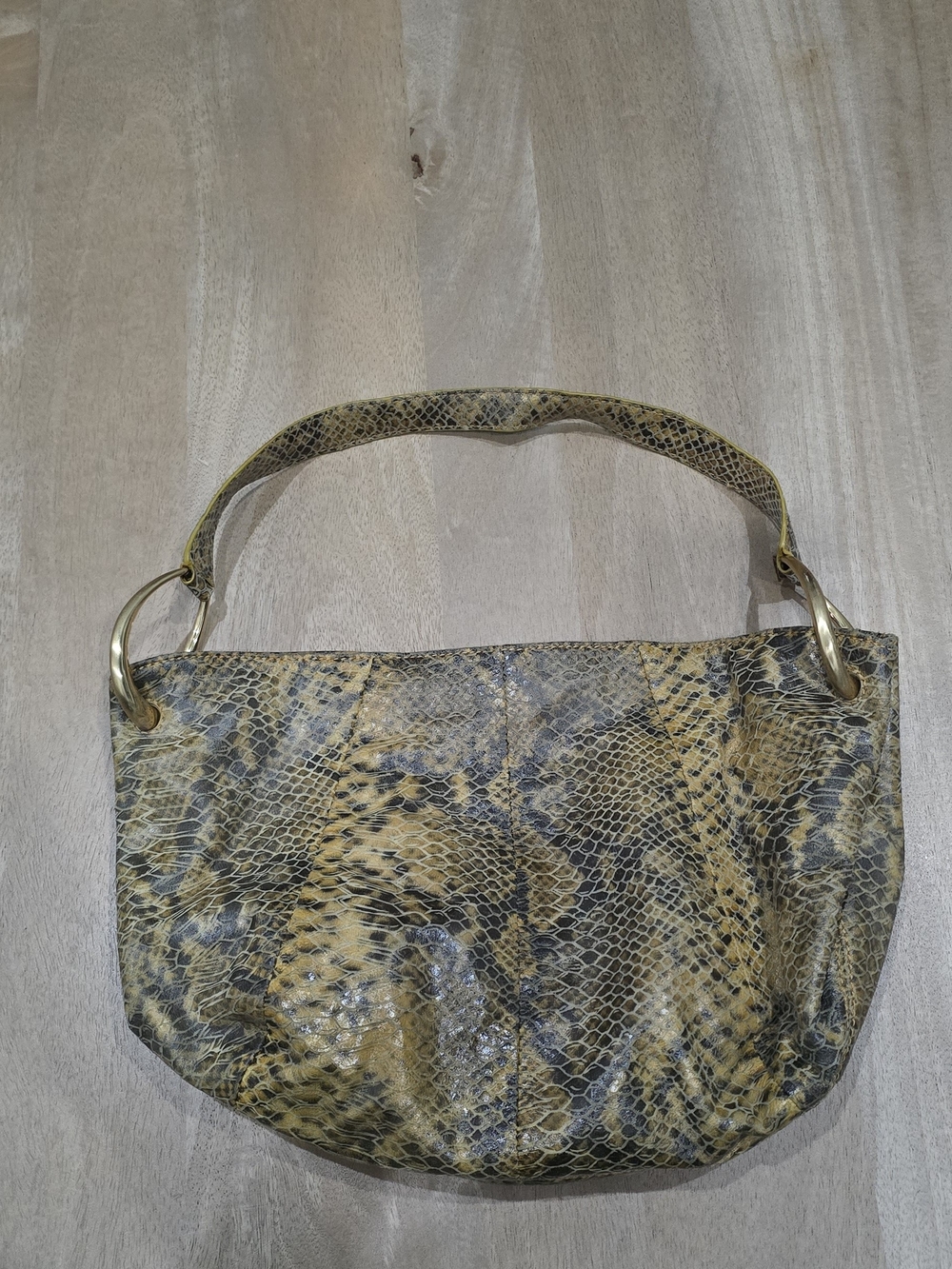 Antonio Melani Genuine Leather Snake Print Hobo Bag Gold Ring Shoulder Strap - Picture 8 of 9